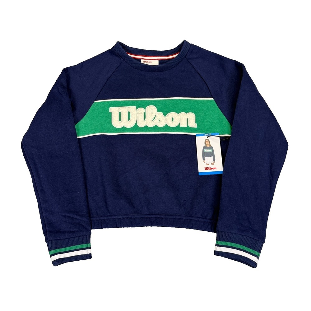 Wilson Crew Neck Youth Girls Sweatshirt Sz L (10/12)‎ Navy Retro Sport Soft NWT